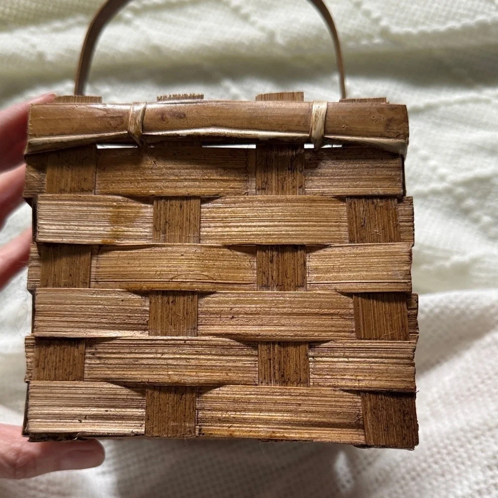 Wooden Basket with Bunny and Mushroom Design